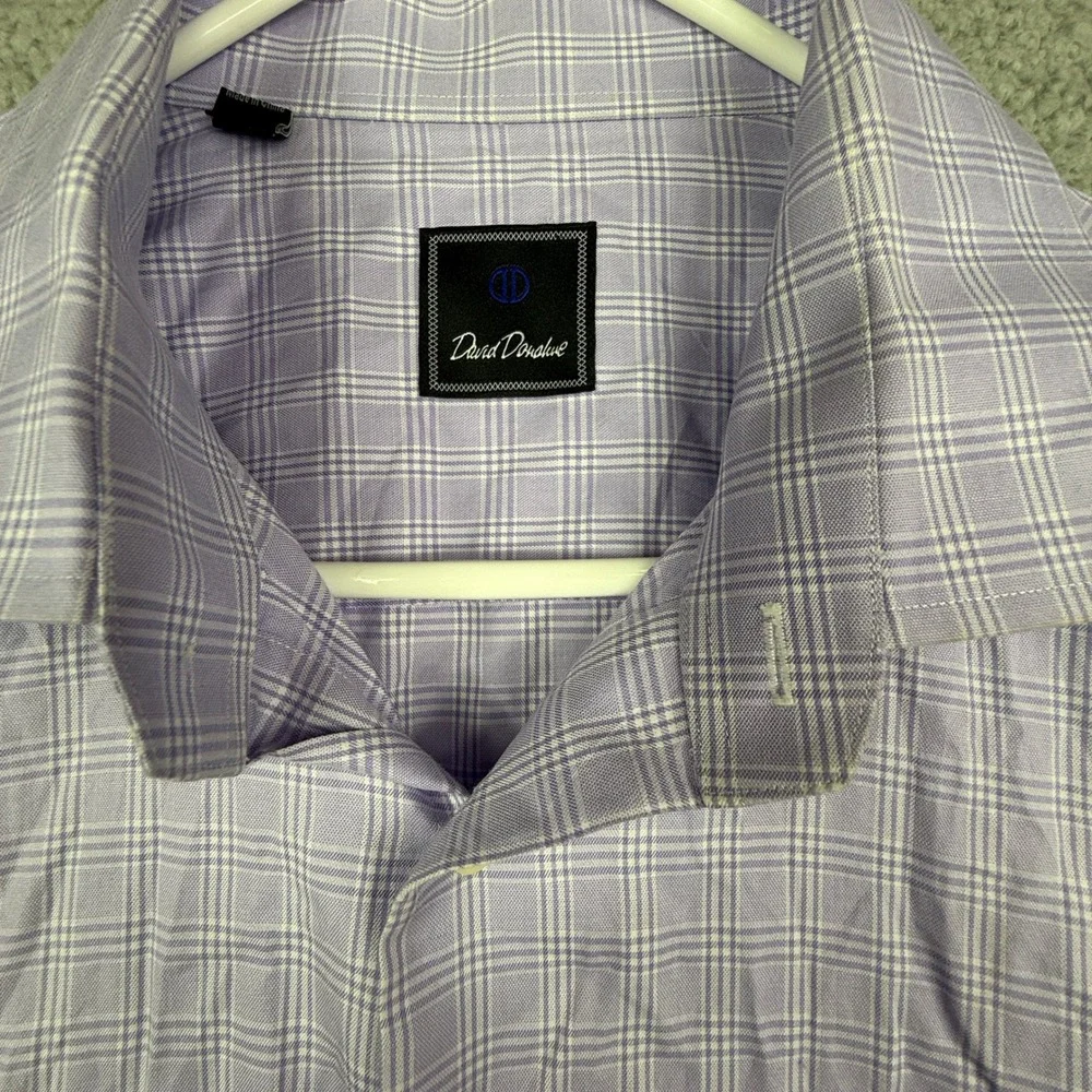 David Donahue Mens Purple Plaid Dress‎ Shirt 18 34 35 100% Cotton Button Up